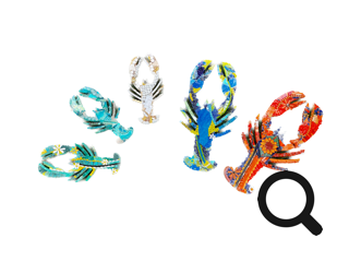 5 lobsters, aqua, blue, white, blue and orange